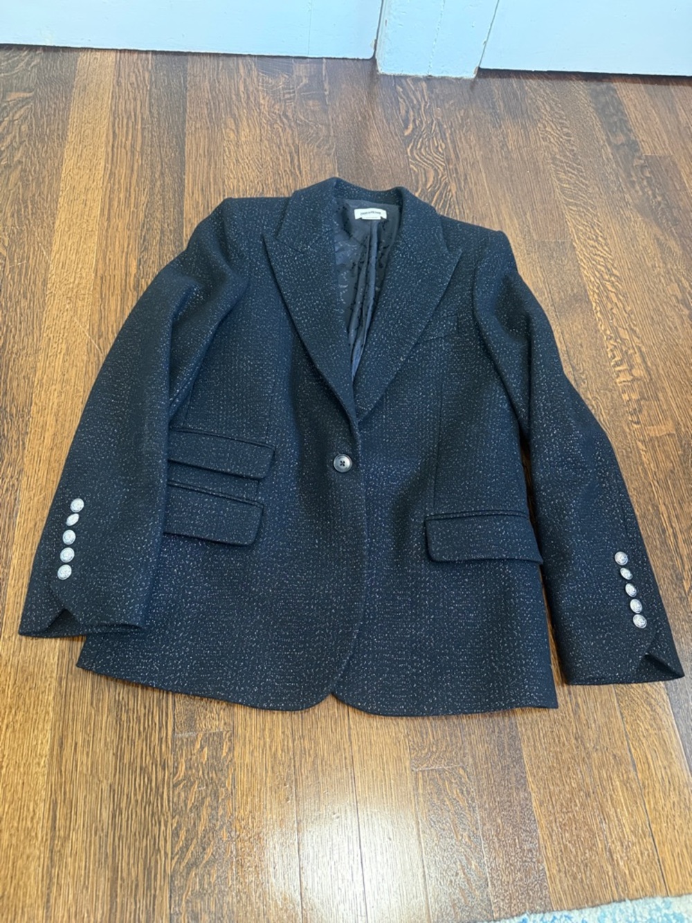 Zadig & Voltaire Black Metallic-Thread Single-Button Blazer